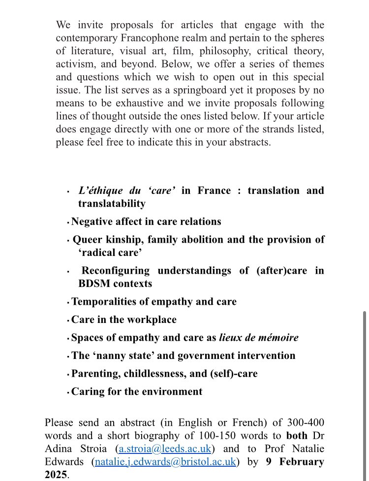 Dr Adina Stroia (@adina_s) on Twitter photo Our call for articles on ‘Francophone Perspectives on New and Radical Forms of Care’ is now live on Francofil! <a href="/profnatedwards/">Prof Natalie Edwards</a> and I are looking forward to reading your proposals! Our call for articles on ‘Francophone Perspectives on New and Radical Forms of Care’ is now live on Francofil! <a href="/profnatedwards/">Prof Natalie Edwards</a> and I are looking forward to reading your proposals!