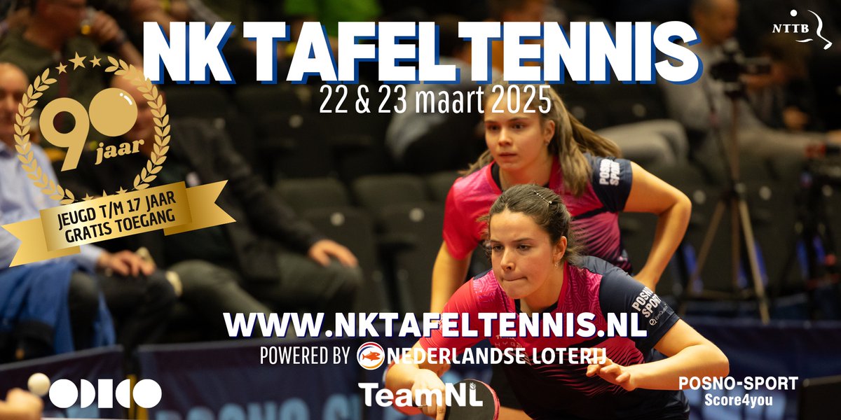 𝗧𝗶𝗰𝗸𝗲𝘁𝘃𝗲𝗿𝗸𝗼𝗼𝗽 𝗡𝗞 𝟮𝟬𝟮𝟱 ge𝘀𝘁𝗮𝗿𝘁

In 2025 bestaan we 90 jaar en dat vieren we met activiteiten en acties:
🏓𝗝𝗲𝘂𝗴𝗱 𝘁/𝗺 𝟭𝟳 𝗷𝗮𝗮𝗿 𝗴𝗿𝗮𝘁𝗶𝘀 𝘁𝗼𝗲𝗴𝗮𝗻𝗴
🏓𝗡𝗧𝗧𝗕-𝗹𝗲𝗱𝗲𝗻 €𝟮,𝟱𝟬 𝗸𝗼𝗿𝘁𝗶𝗻𝗴

Koop je tickets op store.ticketing.cm.com/NKtafeltennis2…