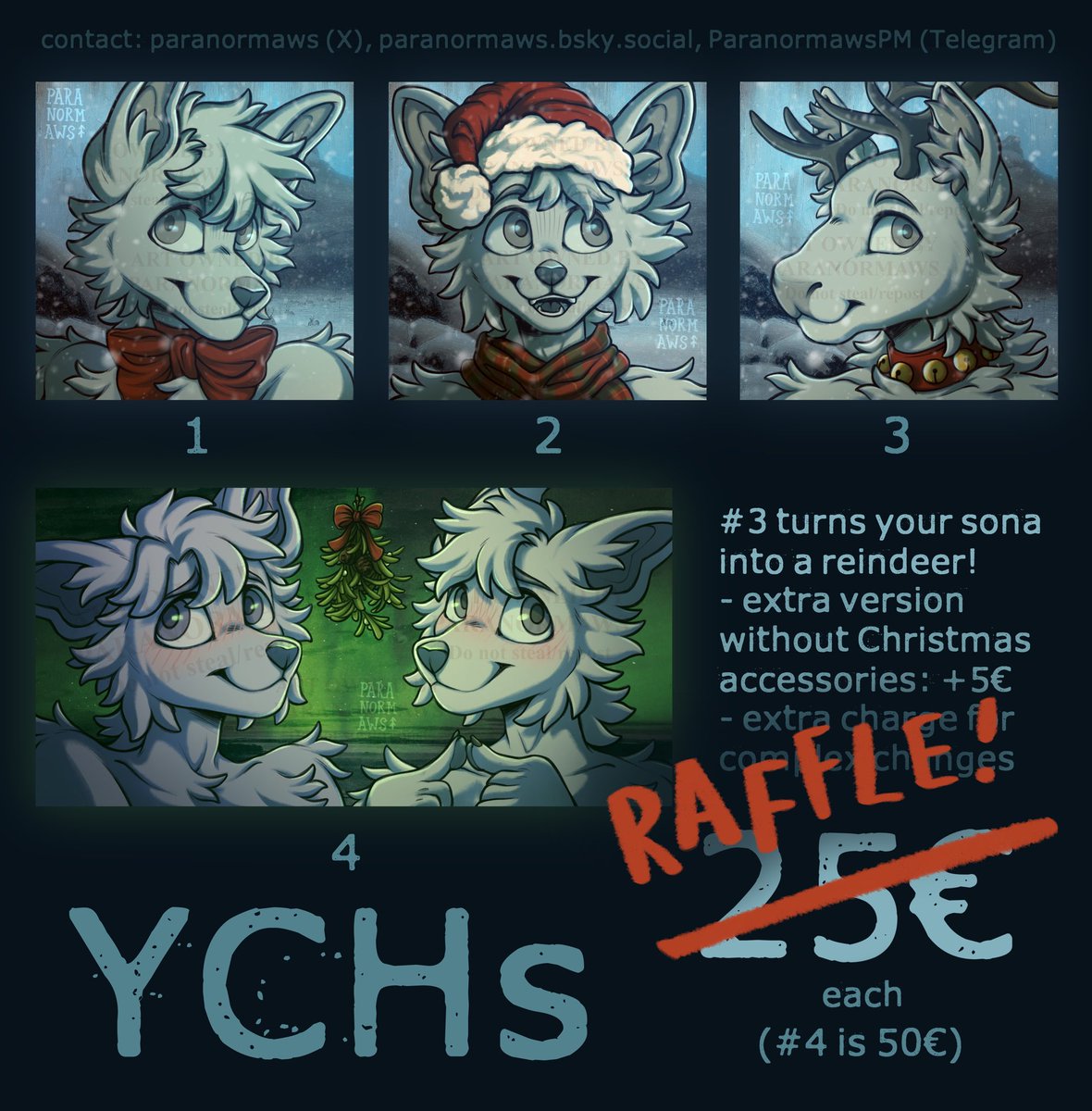 Paranormaws's tweet photo. ❤️❄️ CHRISTMAS YCH RAFFLE! ❄️❤️

There will be 2 winners who can each choose one ych!

To enter:
⭐️ Follow me
⭐️ Repost and like
⭐️ Optional: comment your favourite Xmas movie 
⭐️ Also do all this on 🦋☁️ for an extra entry

‼️These are also available FOR SALE‼️

More info below! https://t.co/jaQEAZD87y