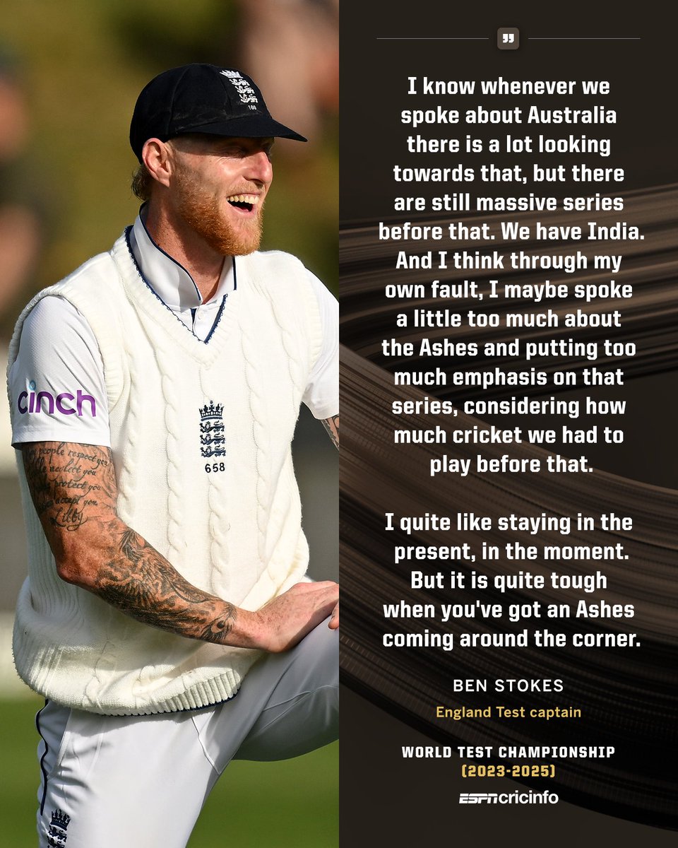 cricinfo's tweet photo. Ben Stokes has urged his England side not to get distracted by next year's Ashes and to stay focused on the here and now ahead of their last Test of 2024

🔗 https://t.co/oOLaZ4Ssbt | #NZvENG https://t.co/KiKqdV4yed