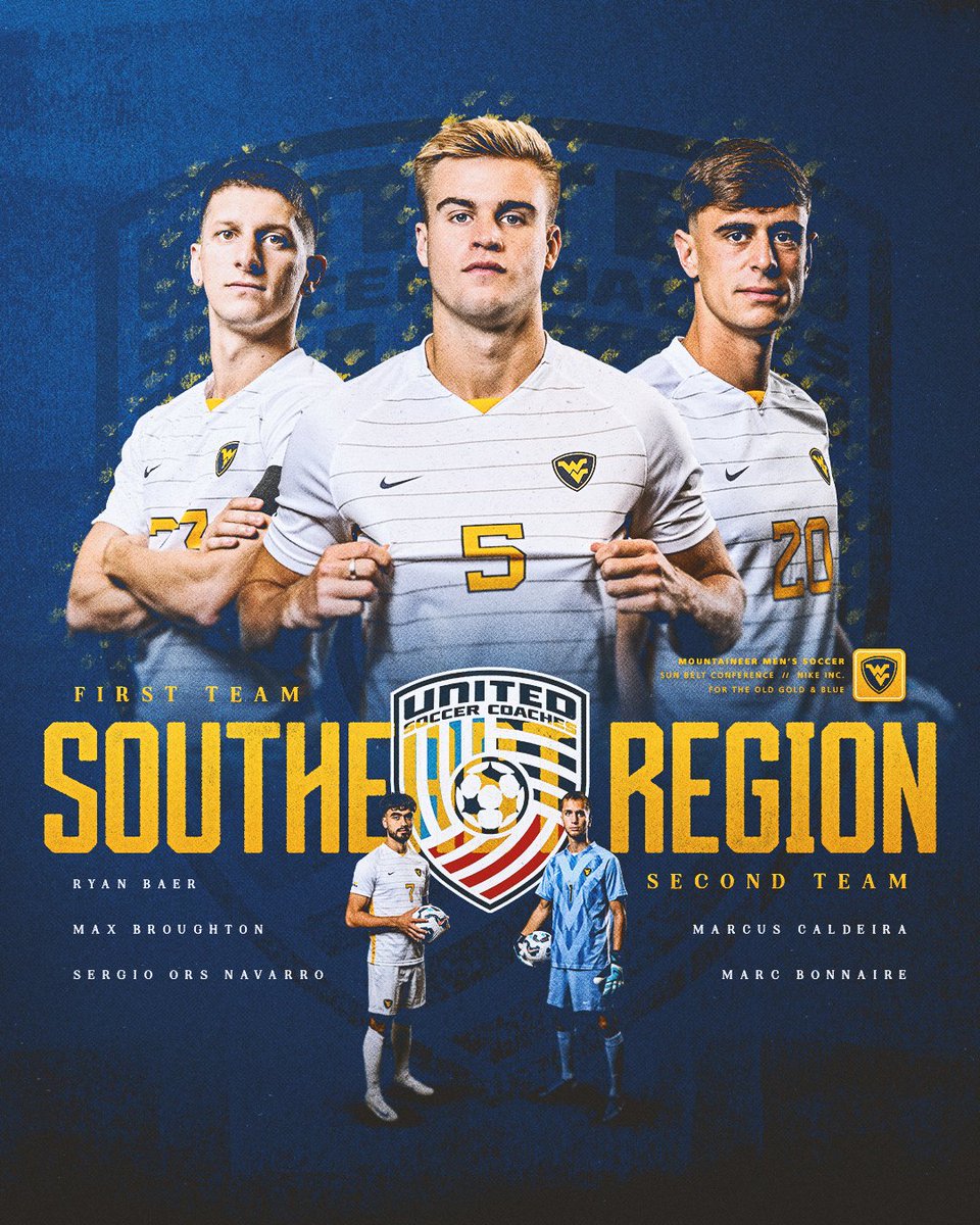 WVUMensSoccer's tweet photo. 5️⃣ Mountaineers Named United Soccer Coaches All-Southeast Region

📰 https://t.co/sMC2vfeeqo

#HailW https://t.co/J2FUheu4rB