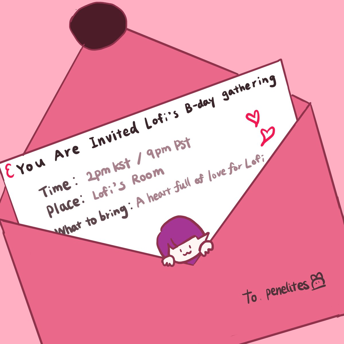 LofiWiseman's tweet photo. I made this invitation on time… Isn’t it cute? It’s for all of you 💌✉️ https://t.co/1zDUFrDONe