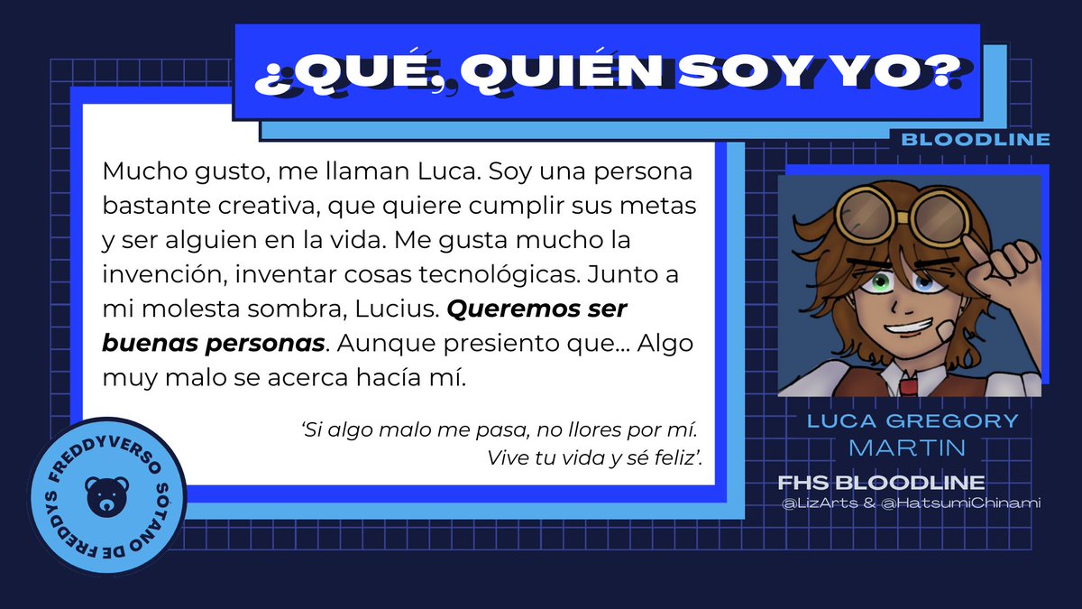 freddyverso's tweet photo. ✨PRESENTACIONES FREDDYVERSO✨
#FNAFHS #FHS #FHSAU #FNAFHSAU #ElFreddyverso #Elsotanodefreddys
AU: #fhsBLOODLINE
Diseño de ficha: @nill_strokes
Arte: @HatsumiChinami
Presentación #11 - Bloodline https://t.co/xYJUabRPGT