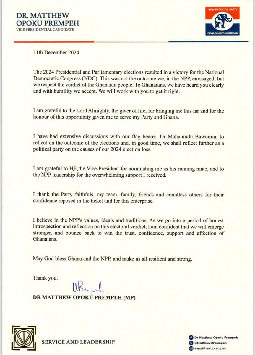 MatthewOPrempeh's tweet photo. STATEMENT ON THE OUTCOME OF THE 2024 PRESIDENTIAL AND PARLIAMENTARY ELECTIONS https://t.co/cuBSSDLlZ2