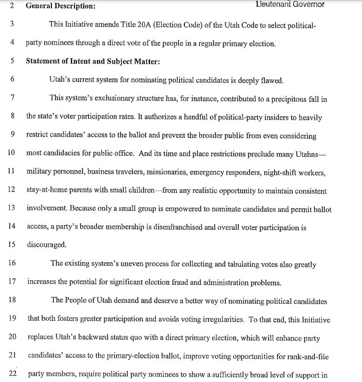 TruthFromEarth's tweet photo. @CountMyVoteUtah is the initiative that got SB54 installed. Here is their Statement of Intent to the Utah LG's office in 2013:

Critique it.
1. Did they get anything right?
2. Did their predictions age as well as they'd hoped?
3. How do we prevent #SignatureGate in the future?