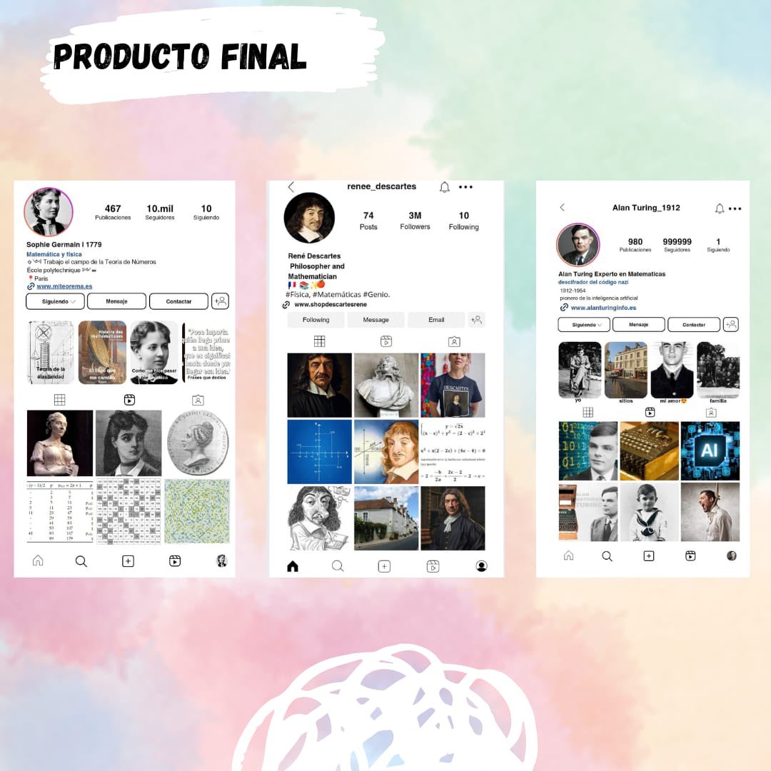 iesAlBaytar's tweet photo. ¿Cómo sería un Instagram de l@s matemátic@s más célebres de la historia en la actualidad? Con esta actividad realizada en Canva por el alumnado de 4°B y 4°D, junto con su profesor Javier García, han dado vida a esta realidad. https://t.co/KZZi4Tas9W