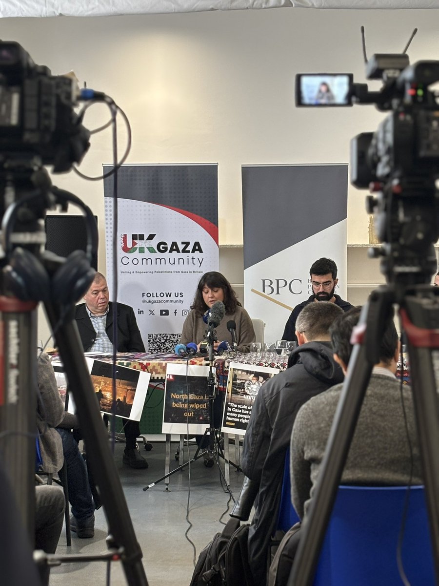 BritPalCommitt's tweet photo. Today BPC &amp; UK Gaza Community held an urgent press conference about the catastrophic situation in northern Gaza, breaking the media blackout - that Israel’s systematic targeting of journalists has produced - with firsthand witness testimony from Gazans and healthcare workers. https://t.co/tCDsSmoYER