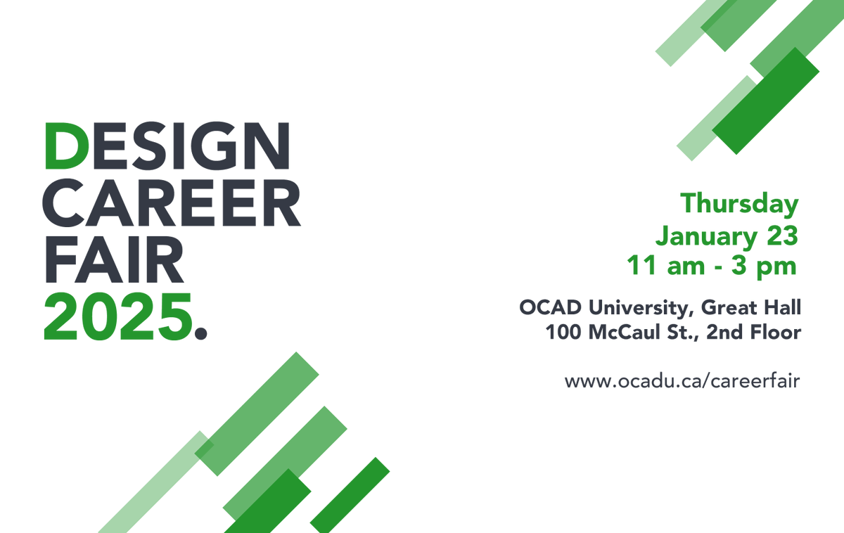Calling all creative employers! The annual Design Career Fair @ocaduniversity is returning on January 23rd! Don’t miss out on the only design specific career fair in Toronto.❗️Register for a booth today: bit.ly/DCF2025_Employ…

Learn more: ocadu.ca/careerfair