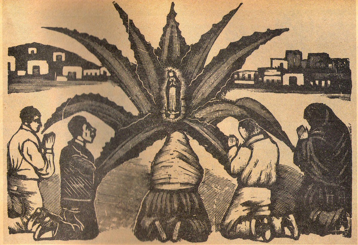 La Virgencita de Guadalupe en el corazón de un maguey pulquero. 

Grabado. José Guadalupe Posadas (1884)