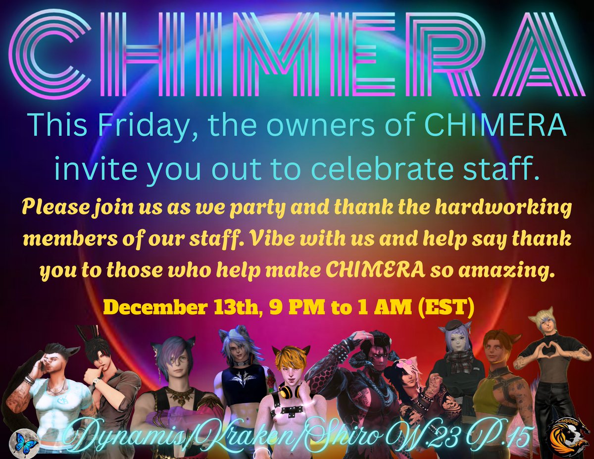 Hey beautiful people! This Friday night at CHIMERA is staff appreciation day. Join us as we celebrate the hard-working people that make CHIMERA so great! So you Friday night!