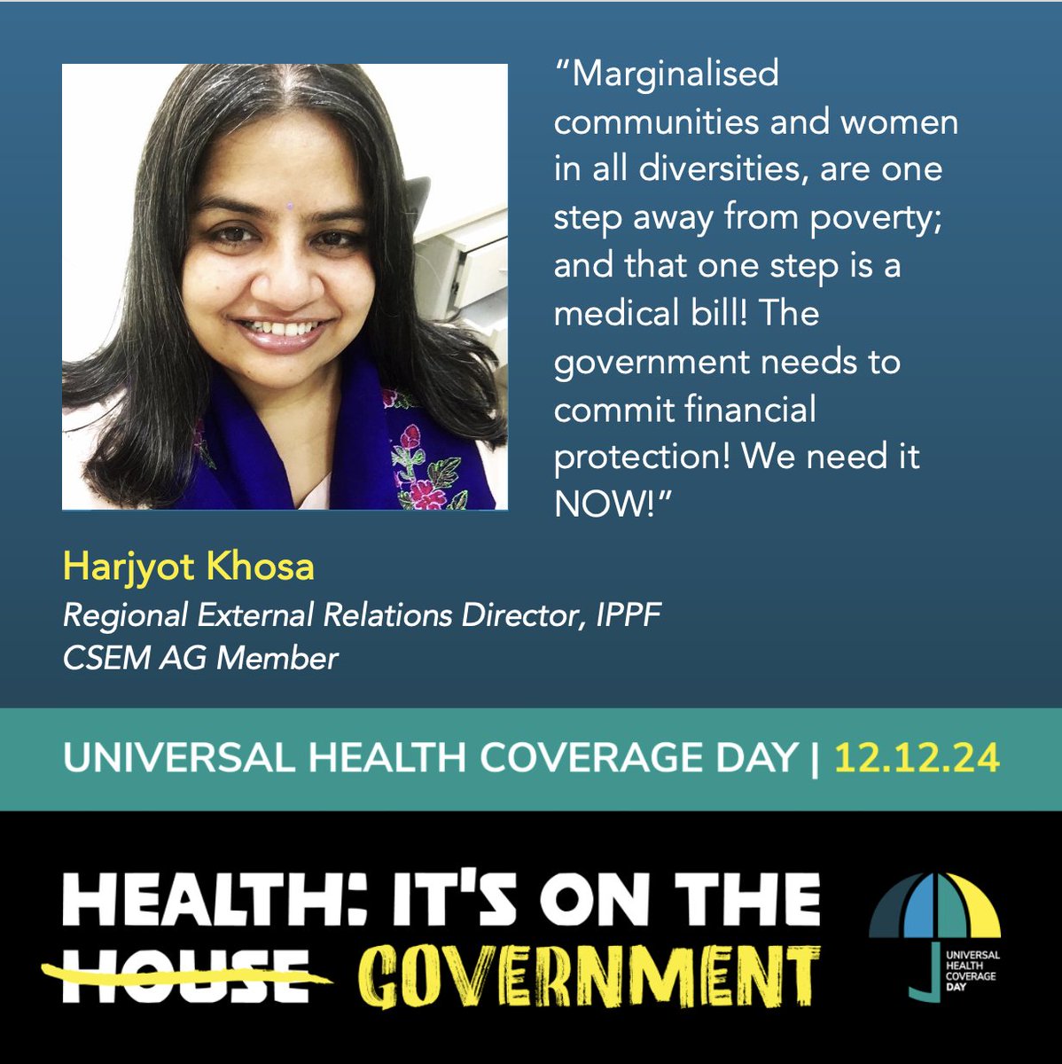 CSEM (UHC2030 Civil Society Engagement Mechanism) (@csos4uhc) on Twitter photo Thank you <a href="/harjyotkhosa/">Har jyot khosa</a>, CSEM AG Member, for your tireless engagement to coordinate with marginalized and vulnerable populations to #LeaveNoOneBehind🌎 CSOs and communities voices must be at the table of decision making processes to ensure effectively #HealthForAll❗️#UHCDay Thank you <a href="/harjyotkhosa/">Har jyot khosa</a>, CSEM AG Member, for your tireless engagement to coordinate with marginalized and vulnerable populations to #LeaveNoOneBehind🌎 CSOs and communities voices must be at the table of decision making processes to ensure effectively #HealthForAll❗️#UHCDay