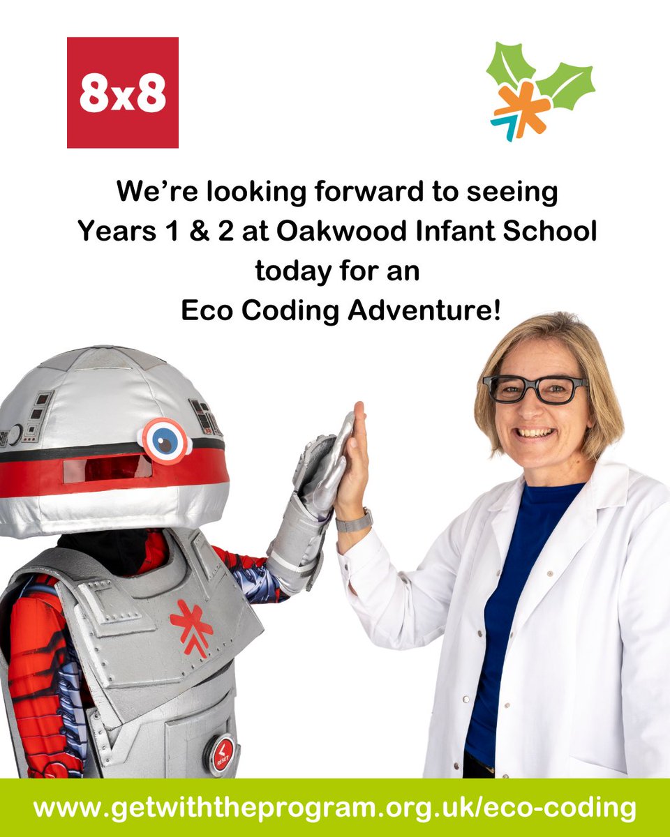 gwtp_uk's tweet image. We can't wait to meet the children of Oakwood Infant School, today as they go on an #EcoCodingAdventure with 'Professor' Trice and AL the Robot made possible due to the kind sponsorship by @8x8
#Coding #LearningEnrichment #ALtheRobot #ProfessorTrice #CAS #Computing #GWTP