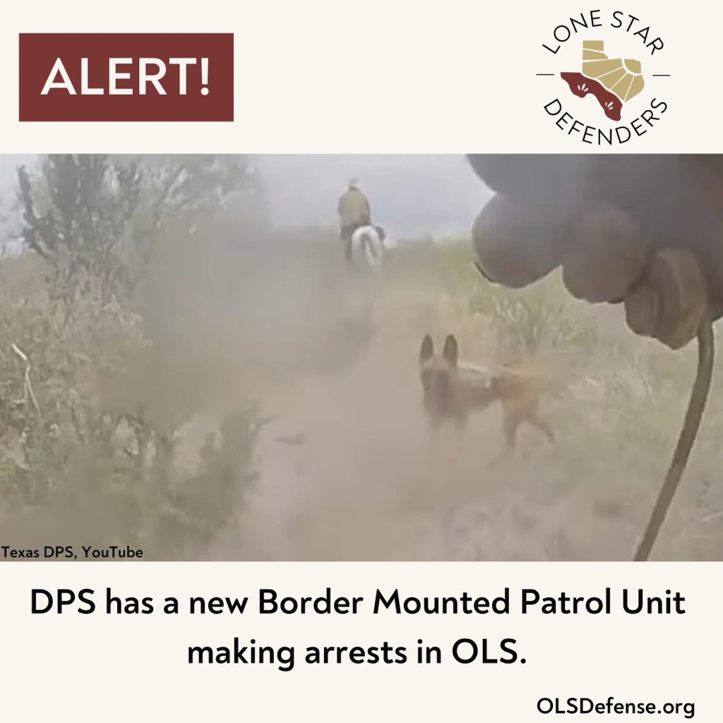 LS_Defenders's tweet photo. DPS continues to deploy harmful measures to arrest our clients. The latest: law enforcement on horseback. Earlier this month, DPS’ new Mounted Border Patrol Unit, with the assistance of K9 units, arrested immigrants accused of trespassing in Maverick Co. #operationlonestar #LSDO https://t.co/Jobtj9V6xL