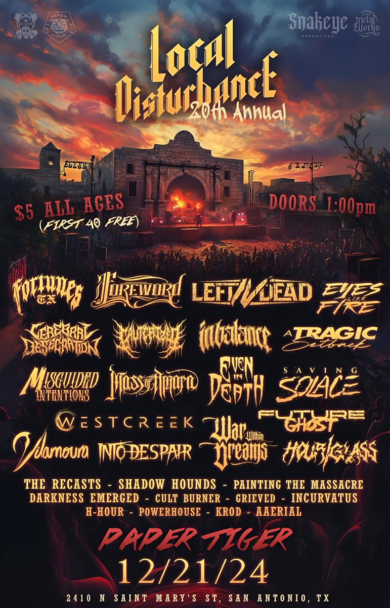 Last show of the year. Come out to <a href="/papertigersa/">Paper Tiger</a> for the 20th Annual Local Disturbance.