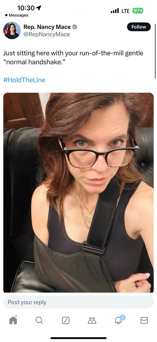 This is the same woman who told staff, myself included, during Jan. 6 that she wanted to get “punched in the face” by a rioter so she could get on TV. She’s full of shit and her prop of a sling is a pathetic ploy for attention.