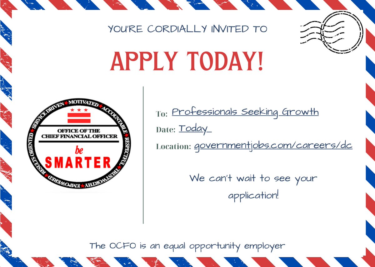 OCFO_HR_DC's tweet photo. Opportunities abound at The Office of the Chief Financial Officer (OCFO). This invitation is for all professionals who are looking for meaningful change in their work. Follow this link to explore current openings: https://t.co/DR4KASElEi https://t.co/JWynknfE53