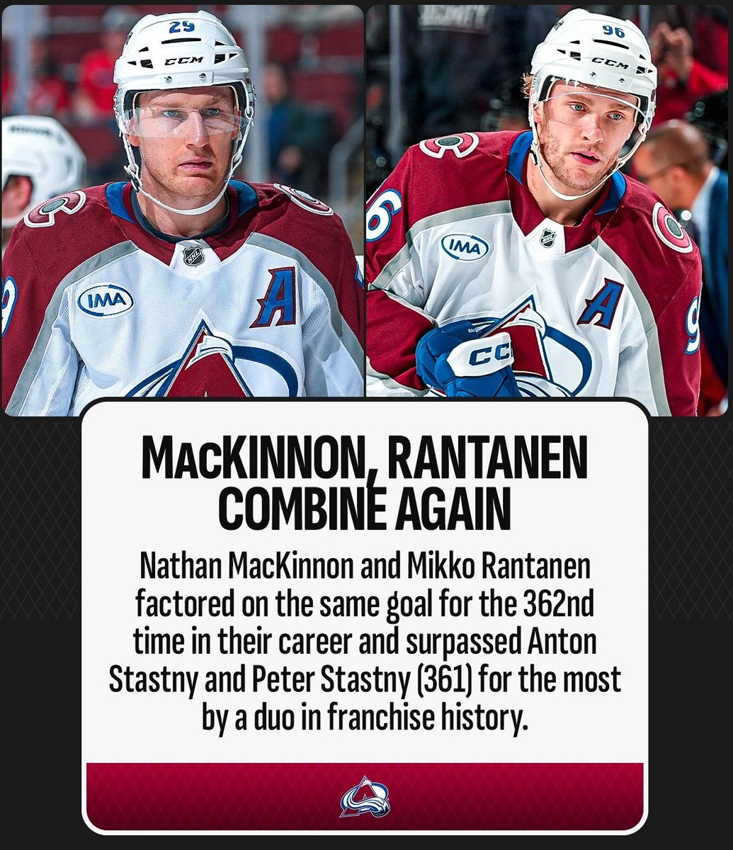 citchmook's tweet photo. We are currently living through another golden era with multiple future Hall of famers in their primes smashing franchise records.

Most teams will never experience one golden era with players like Sakic, Forsberg, Roy, let alone a second one with guys like Nate, Mikko and Makar. https://t.co/U3dO3Yt9Mu