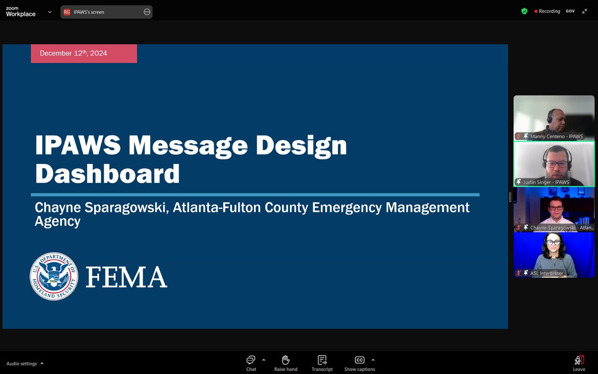 zachstanford's tweet image. .@chayne_s of @AFCEMA takes the virtual stage at @FEMA&apos;s 2024 IPAWS User Conference to chat about the Message Design Dashboard (MDD). Sending emergency alerts can be intimidating. Tools are available to help.

Get free training for the MDD at bent-ear.com/Learn2Warn.

#EMGTwitter