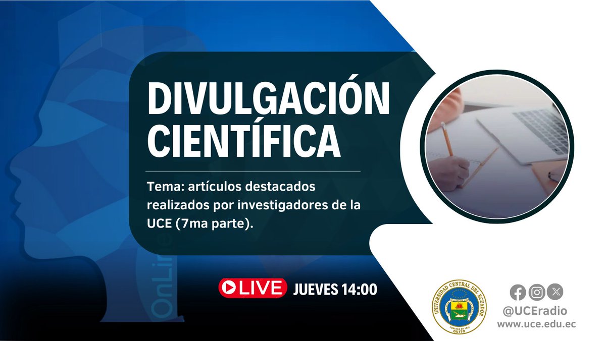 #Programa

En tu programa #DivulgaciónCientífica reflexionamos sobre los artículos destacados realizados por investigadores de la UCE.

Escúchanos uce.edu.ec