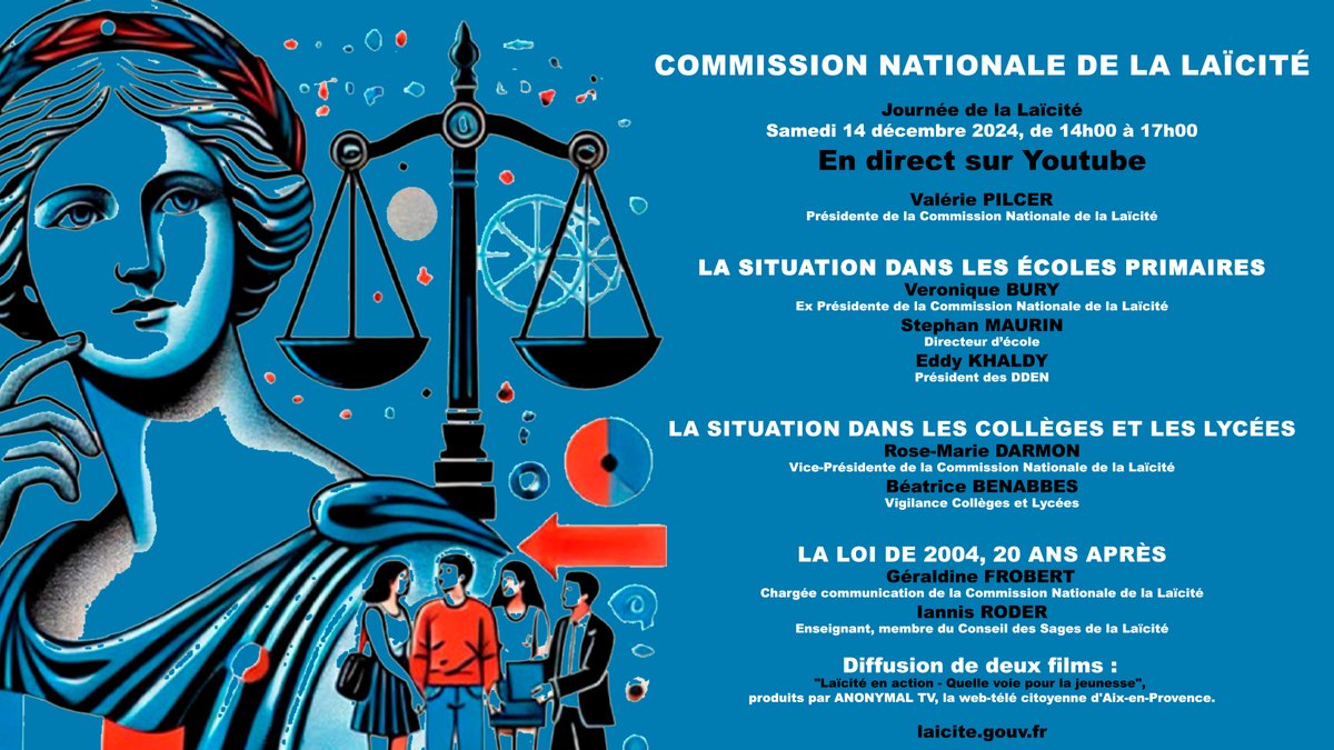 FR514Production's tweet photo. Production Media réalise la captation vidéo et la diffusion en direct sur YouTube de la Journée de la Laïcité organisée par la Commission Nationale de la Laïcité, samedi 14 décembre 2024, de 14h à 17h.
Plus d'infos : https://t.co/xqRrboRjI8 https://t.co/7k7q0FKIlx