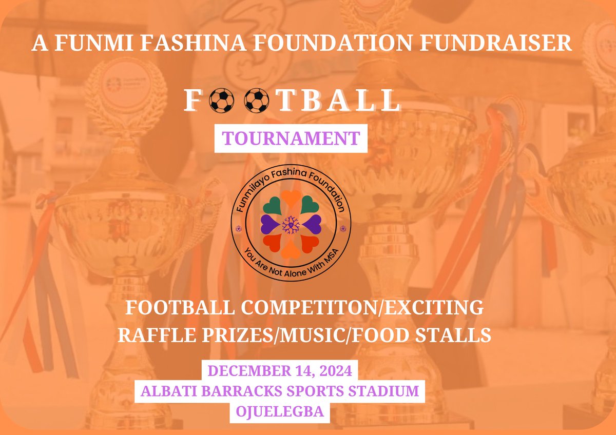 FFFoundation_'s tweet photo. Join us as we #KICKFORACAUSE. 
The Funmi Fashina foundation is hosting a Football and Raffle draw event. 
Time: 9:00am 
#charityevent #MSAAwareness#whattodoinlagos https://t.co/ngnbvec8i0
