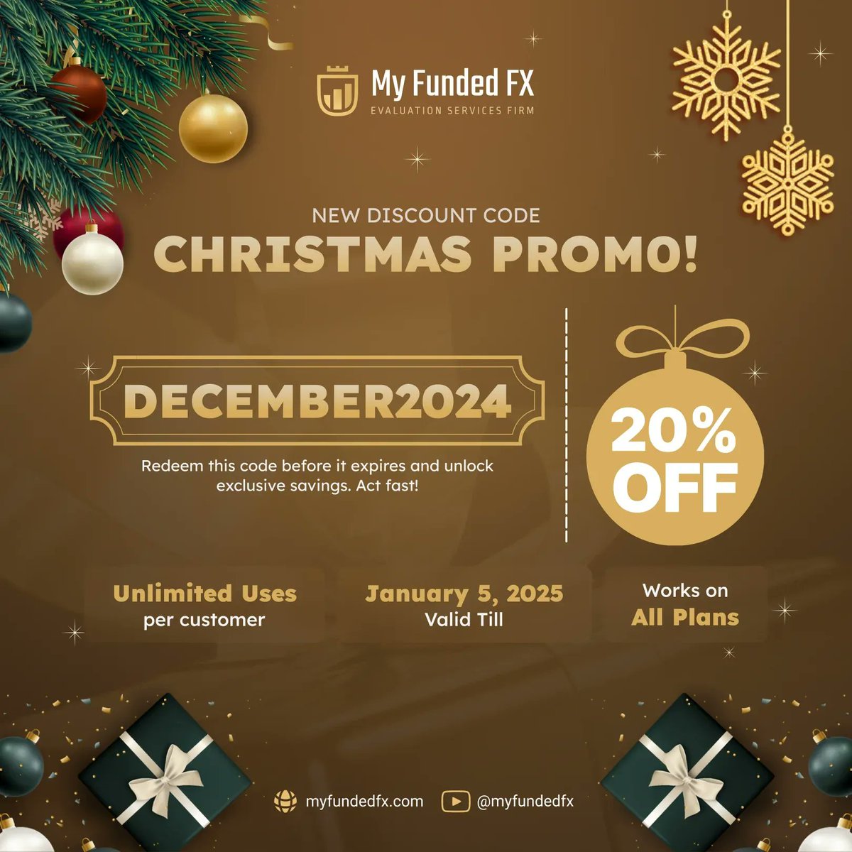 Discount on MFFX till January 5th
Affiliate Code: bestfunded
20% Discount code: DECEMBER2024
myfundedfx.tech/purchasechalle…