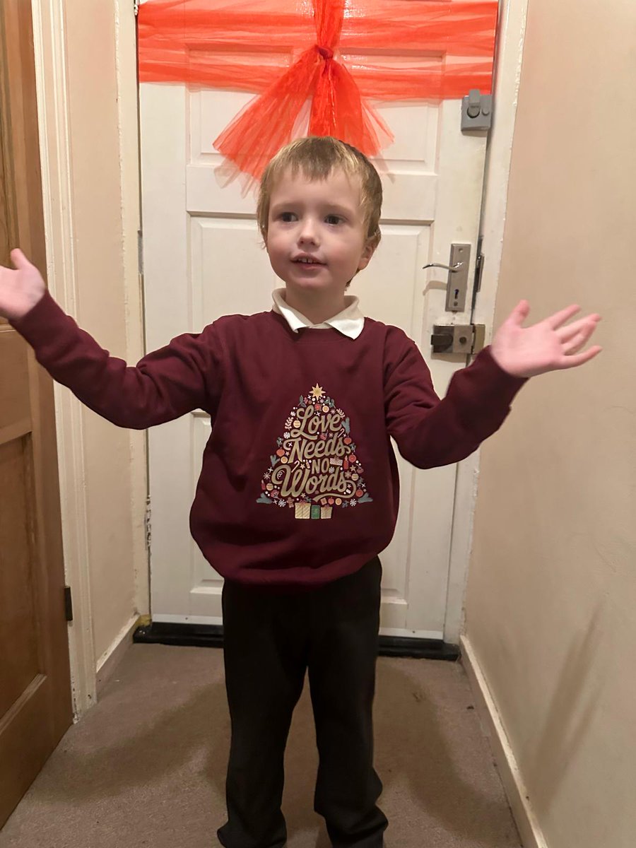 sparklisarah's tweet photo. @stories_autism Our gorgeous boy modelling your jumper today on #ChristmasJumperDay #loveneedsnowords https://t.co/VEVduB66ZY