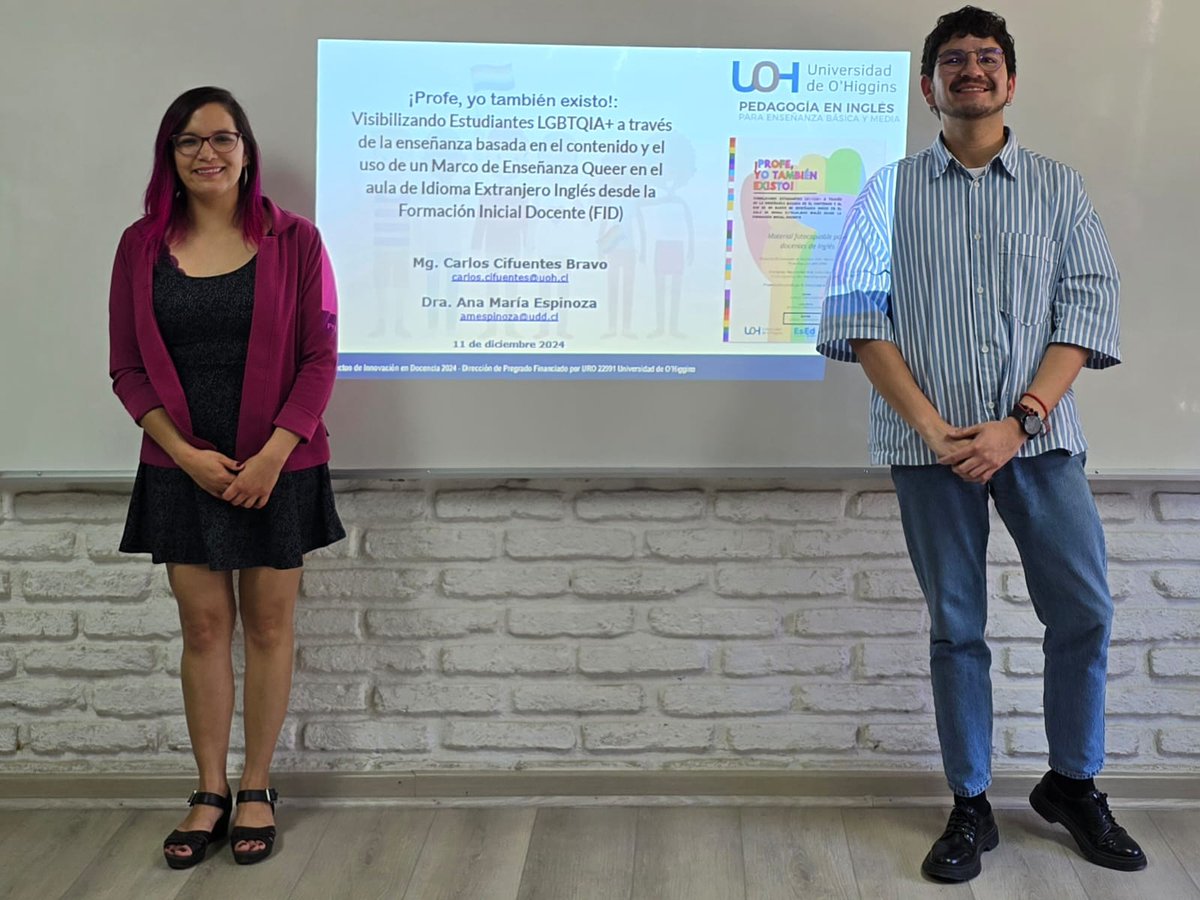 ¡Bravo! El docente de la Escuela de Educación UOH, Carlos Cifuentes, presentó, junto a la investigadora de la <a href="/UDD_cl/">UDD</a> Ana María Espinoza, los primeros resultados del proyecto "¡Profe, yo también existo! que busca visibilizar a estudiantes LGBTQIA+ a través de la enseñanza. 👏📚🏳️‍🌈