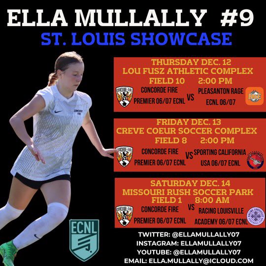EllaMullally07's tweet photo. Schedule for St. Louis!!!

@CF06PremierECNL @ConcordePremier @ConcordeSoccer @PrepSoccer @ImYouthSoccer @TopDrawerSoccer  @ECNLgirls @ECNLSoutheast https://t.co/taKGV1xFed