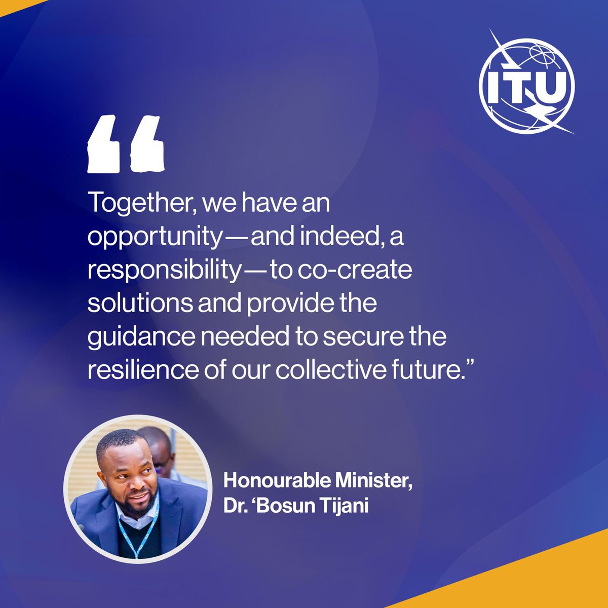Dr. 'Bosun Tijani (@bosuntijani) on Twitter photo I attended the inaugural virtual session of the <a href="/ITU/">Intβl Telecommunication Union</a> Advisory Body on Submarine Cable Resilience earlier today. In my opening remarks as Co-Chair, I highlighted the importance of a collective global effort to secure the investment in this critical infrastructure which forms the I attended the inaugural virtual session of the <a href="/ITU/">Intβl Telecommunication Union</a> Advisory Body on Submarine Cable Resilience earlier today. In my opening remarks as Co-Chair, I highlighted the importance of a collective global effort to secure the investment in this critical infrastructure which forms the