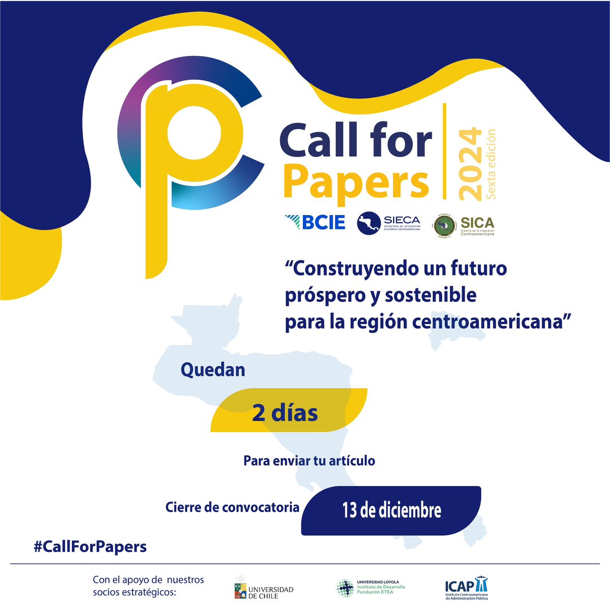 BCIE_Org's tweet photo. ¡Faltan 2 días para enviar tu propuesta para el #CallForPapers2024! 📣📣
 
No pierdas la oportunidad de participar, completa el formulario de postulación aquí ➡ https://t.co/nY6nb9U9vD https://t.co/R1DshGgGYK