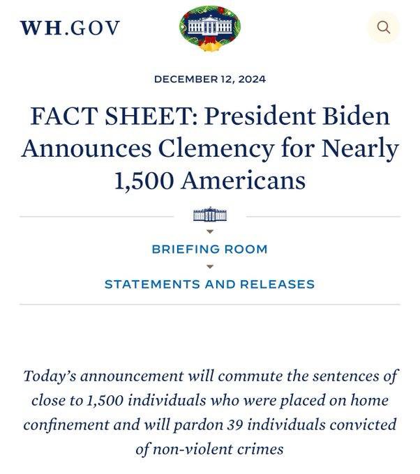 bennyjohnson's tweet photo. 🚨BREAKING: Joe Biden pardoned 39 people today including Chinese spies and an individual convicted of possessing child p*rnography.

Oh, and the White House says they were individuals convicted of "non-violent" crimes. https://t.co/UFy2ardXI2