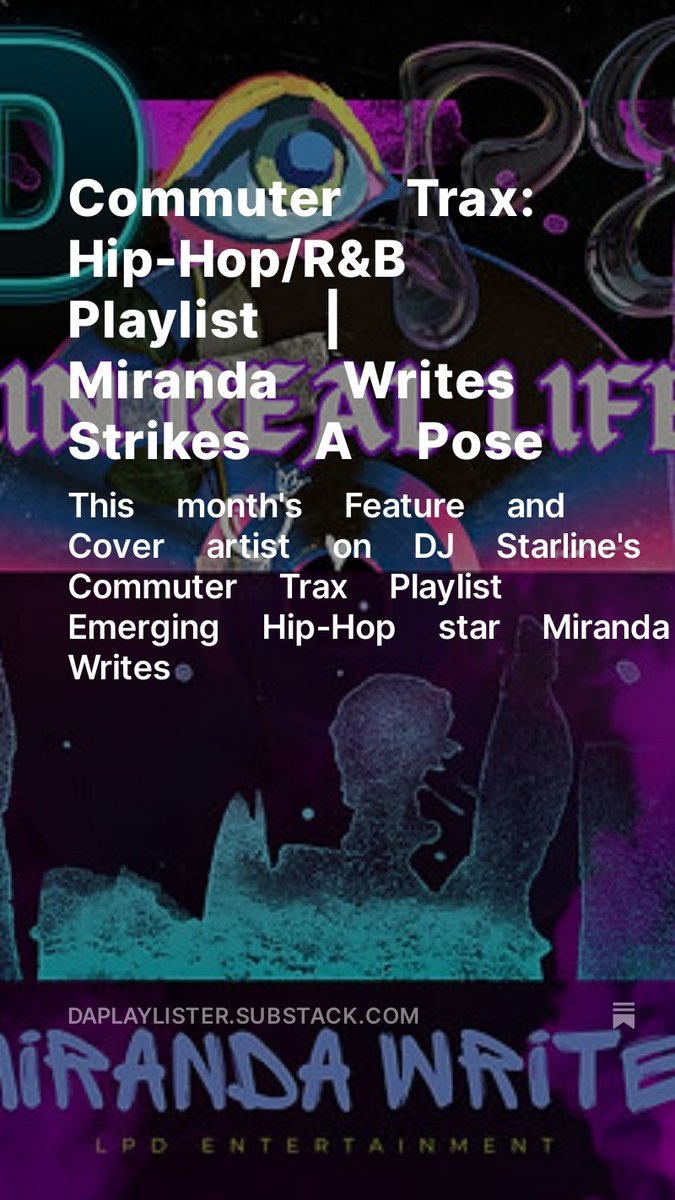 daplaylister's tweet photo. This month's featured artist on @DjStarline #CommuterTraxx Playlist is @MirandaWritesMc 
https://t.co/p5cHugADtc https://t.co/eWrN6cw7TJ