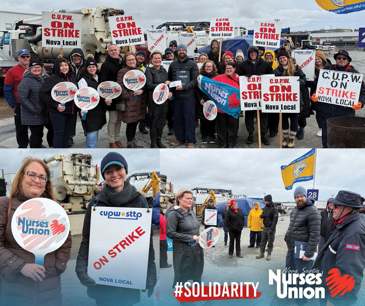 NS_nurses's tweet photo. Today, NSNU's Board of Directors showed their support for the Canadian Union of Postal Workers by visiting the picket line at 28 Topple Dr. in Burnside and making a donation to their strike fund. #Solidarity in action! ✊📬 https://t.co/iwu5BJ0dOE