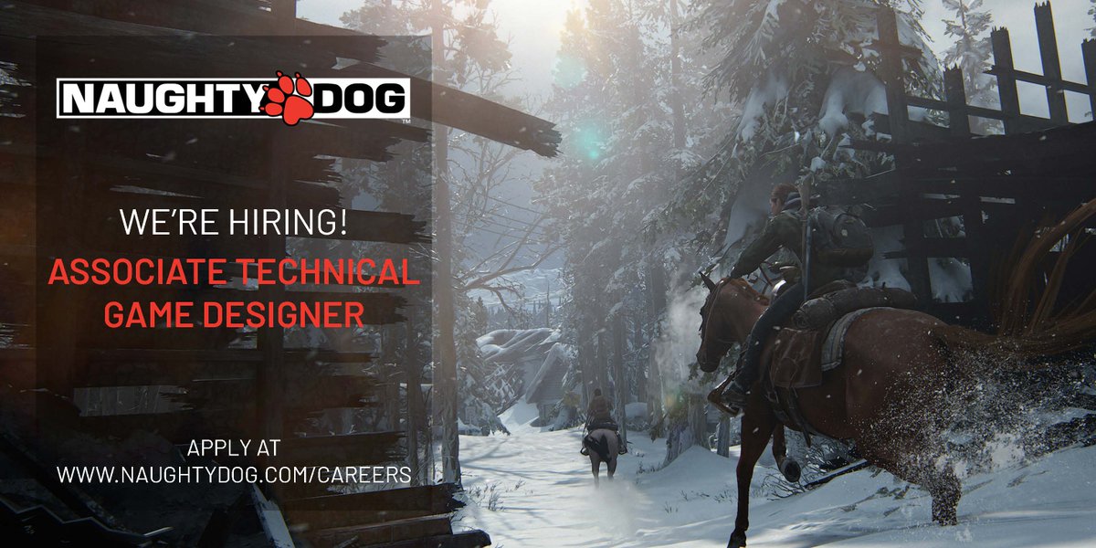 NaughtyDogJobs's tweet photo. 🔥 HOT JOB ALERT: Associate Technical Designer 🔥 
We’re seeking a self-motivated designer with the technical &amp; creative skills to prototype, implement, and own gameplay scenarios, narrative sequences, and more.  #naughtydogcareers #gamejobs Apply Now📤 https://t.co/jFpFuskKMF https://t.co/rJCdsHsJcg