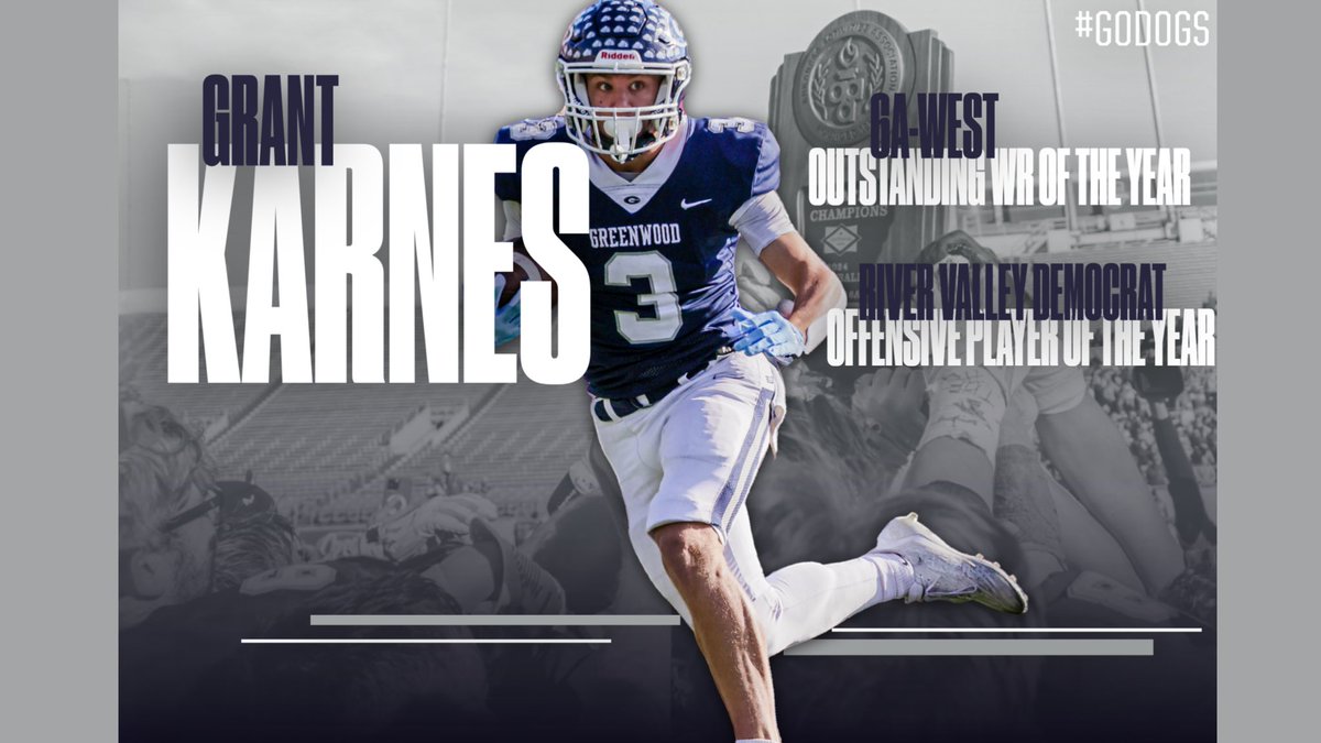 Greenwood Football (@greenwoodfball) on Twitter photo Congrats!!!! <a href="/KarnesGrant/">Grant Karnes</a>
6A-West Outstanding Wide Receiver of the Year!
River Valley Democrat Offensive Player of the Year! Congrats!!!! <a href="/KarnesGrant/">Grant Karnes</a>
6A-West Outstanding Wide Receiver of the Year!
River Valley Democrat Offensive Player of the Year!