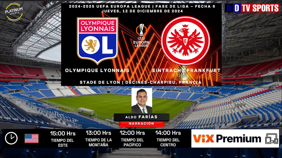 ramonovic09's tweet photo. #UEL 2024-2025 #FaseDeLiga #Fecha6 | ๐ซ๐ท #Lyon ๐ #EintrachtFrankfurt ๐ฉ๐ช
๐๏ธ Hoy
๐บ๐ธ โฐ 15:00 Hrs ET, 12:00 Hrs PT
๐ฑ๐ป @VIX Premium
๐ค @AldoFariasGzz
๐คณ๐ผ #UELEnViX #OLSGE https://t.co/XdIDiXQIpE