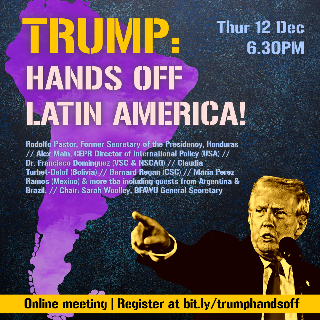 LIVE NOW 📺 Trump - Hands off Latin America 📢

With <a href="/bernardregan/">Bernard Regan</a> <a href="/CubaSolidarity/">Cuba Solidarity Campaign</a> // Francisco Dominguez, <a href="/VenSolidarity/">VSC</a> &amp; <a href="/NSCAG_UK/">Nicaragua Solidarity Campaign Action Group</a> // Alex Main, <a href="/ceprdc/">CEPR</a> // <a href="/sarahwoolley01/">sarah woolley</a>, <a href="/BFAWUOfficial/">BFAWU</a> &amp; <a href="/GFTU1/">General Federation of Trade Unions</a> &amp; more.

Pass it on &amp; join us 👉 youtube.com/live/vzFuN2kMB…