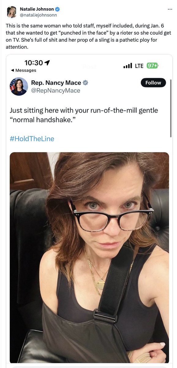 AriDrennen's tweet photo. Nancy Mace's former comms director: "her prop of a sling is a pathetic ploy for attention." 👀 https://t.co/BoW52fI1W1