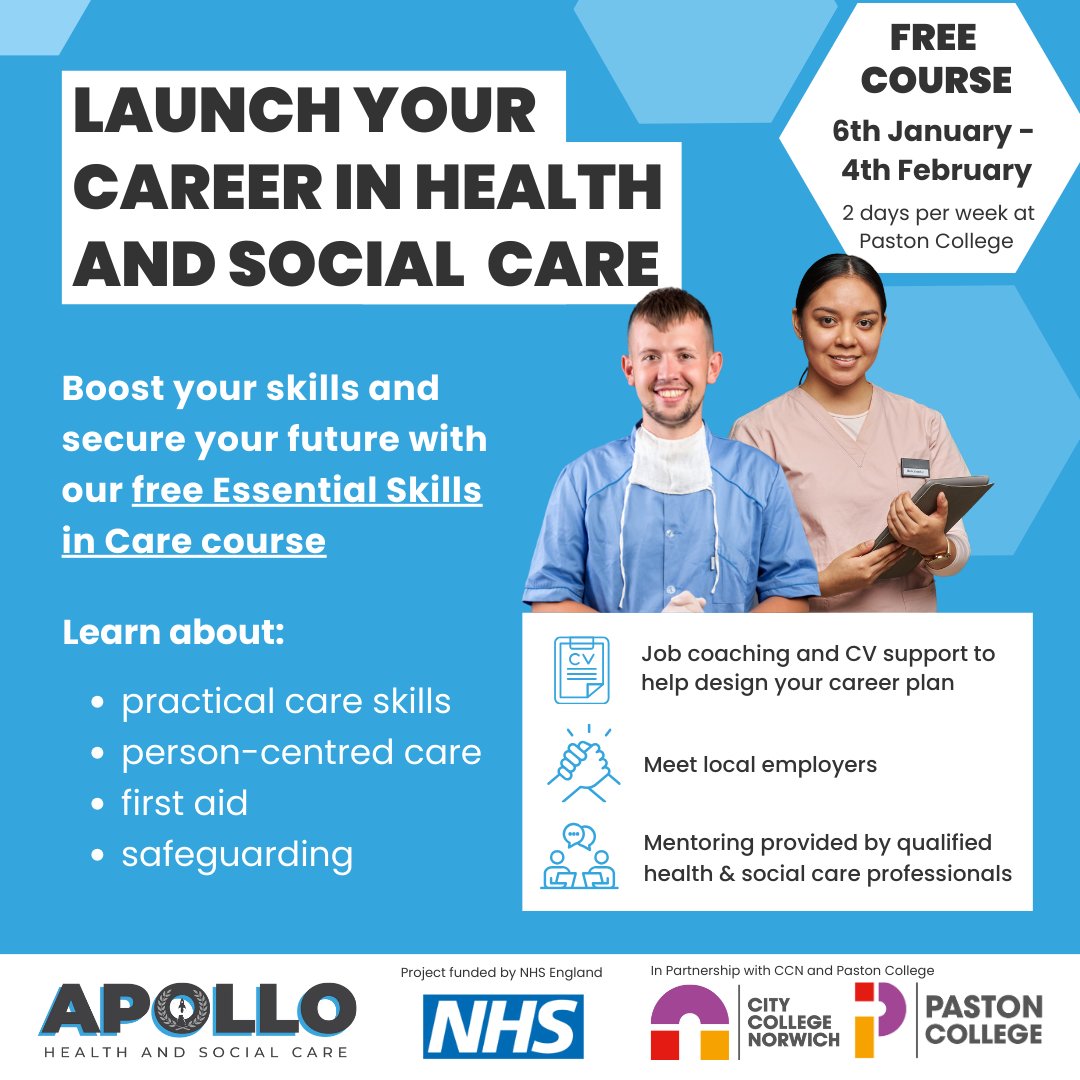 Our FREE 4-week course kicks off on January 6th, making it the perfect way to start your year! Whether you’re new to care or looking to upskill, don’t miss out! Secure your spot👉 paston.ac.uk/apollo