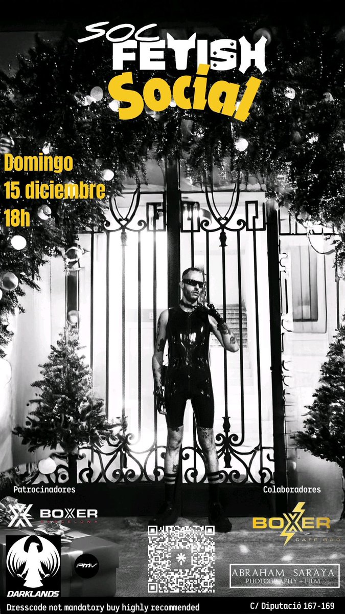 🎉 ¡Llega el Fetish Social de diciembre! 🖤
📅 15 de diciembre
⏰ 18:00-22:00h
📍 Boxer Café

Ambiente único, sorpresas y buena compañía. Da igual si es tu primera vez o vienes siempre, ¡todes sois bienvenides! 🌈✨

#FetishSocial