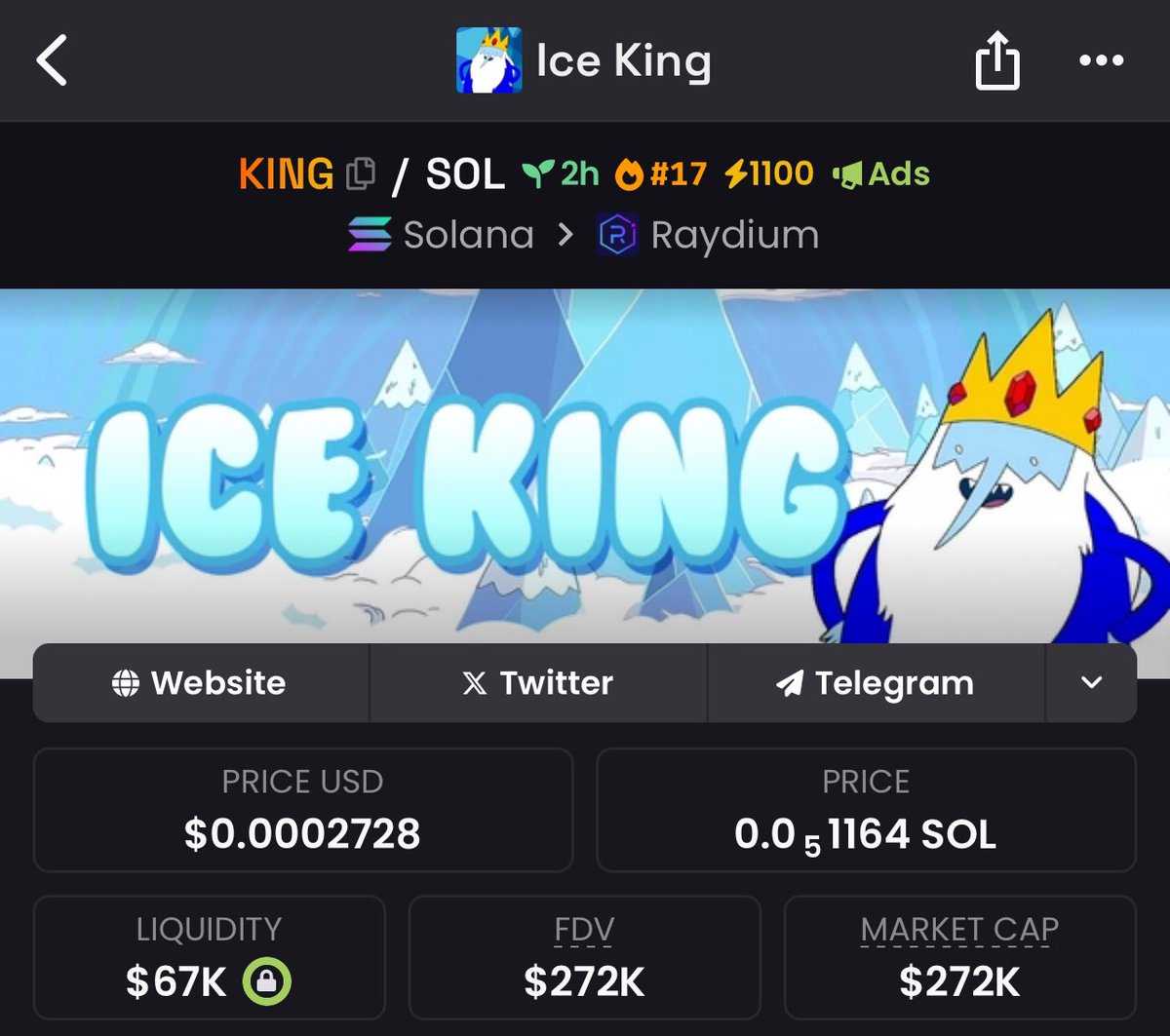 Coinpro35's tweet photo. $KING is the next call

Sitting at a $272k mc

This has a fairly easy 10x potential 

However it is very new and very risky

$KING on $SOL

NFA dyor https://t.co/Ue1PZ1XnQw