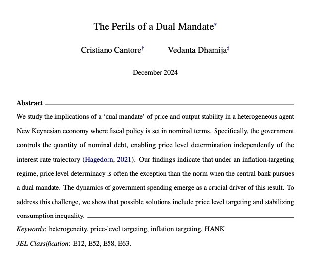 c_cantore's tweet photo. 🚨 New Working Paper Alert! 🚨
Dive into "The Perils of a Dual Mandate" 🧵
📉Nominal fiscal policy meets dual mandate in HANK
Details 👉 https://t.co/IkuRWFnMVX
#EconTwitter #EconX 1/3 https://t.co/ju1P5PfIVp