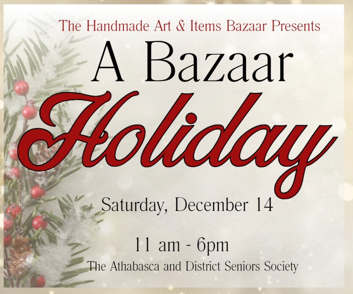 AthabascaRegion's tweet photo. If you're looking for unique handmade, artisan or local gifts for your Christmas giving, the Athabasca Region has some great events this weekend you should check out! And if you love birding, it's your weekend!

Get details on our Events Calendar: https://t.co/XjM4Ex5d3W https://t.co/QAAtmuM2JM