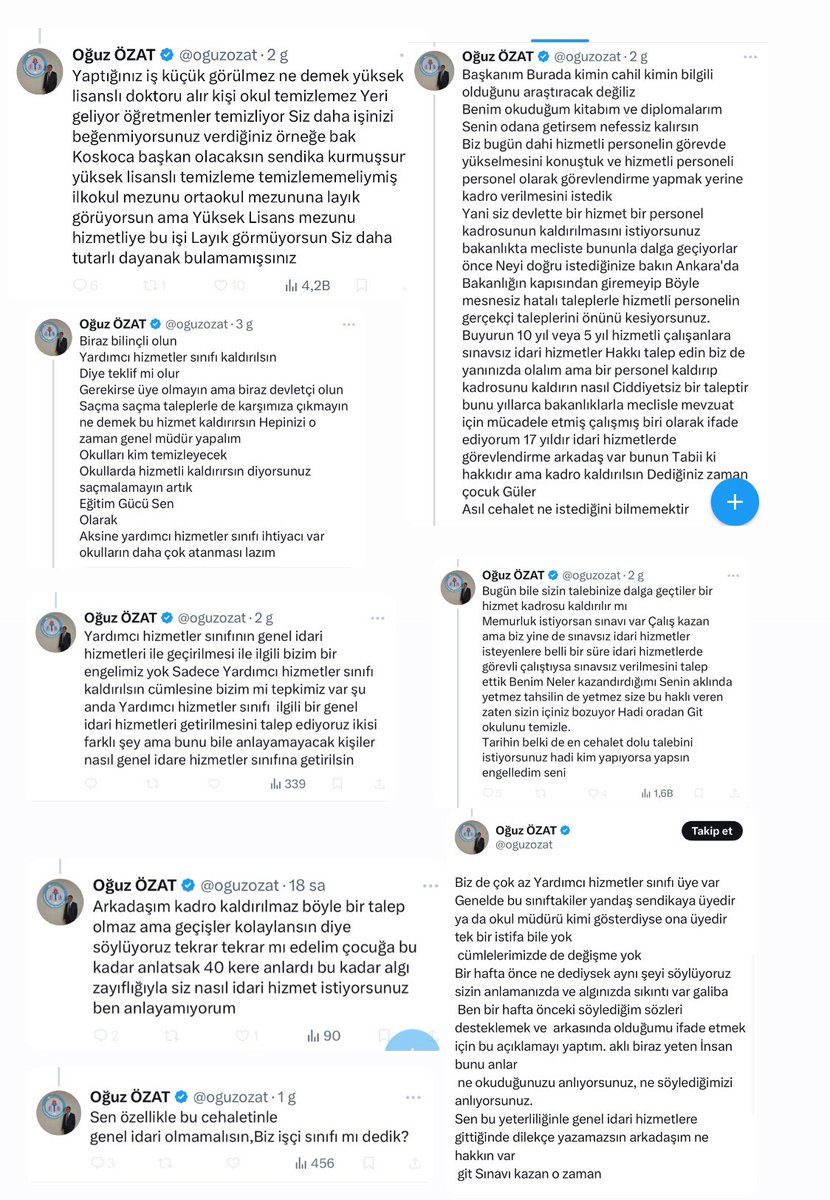 “Diplomalarımı odanıza koysam nefes alamazsınız” diyen bir sendika başkanının #YardımcıHizmetlerSınıfı personeli için kullandığı dili takdirlerinize sunuyorum.

❗️Sayın başkanımız EĞİTİMCİ..

<a href="/egitimgucusen/">EĞİTİM GÜCÜ SEN</a> <a href="/oguzozat/">Oğuz ÖZAT</a> <a href="/Canpolat19072/">Can polat</a>