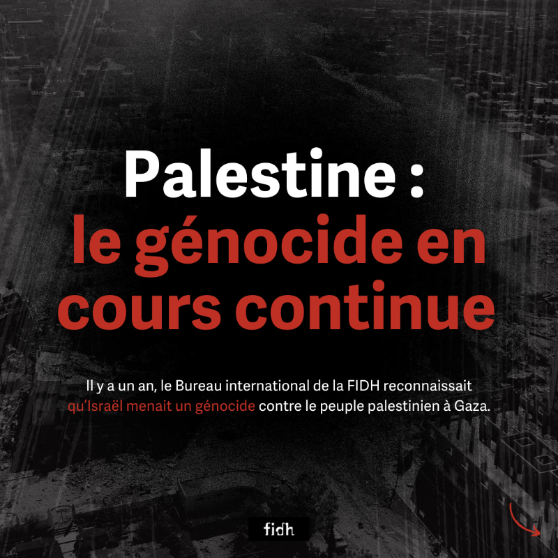 fidh_fr's tweet photo. Il y a un an, la FIDH reconnaissait qu’#Israël menait un génocide contre le peuple palestinien à #Gaza. Cette décision, fondée sur le droit international, reposait sur les témoignages de 4 organisations membres de la FIDH : @alhaq_org, @AlMezanCenter, @pchrgaza et @theCCR.