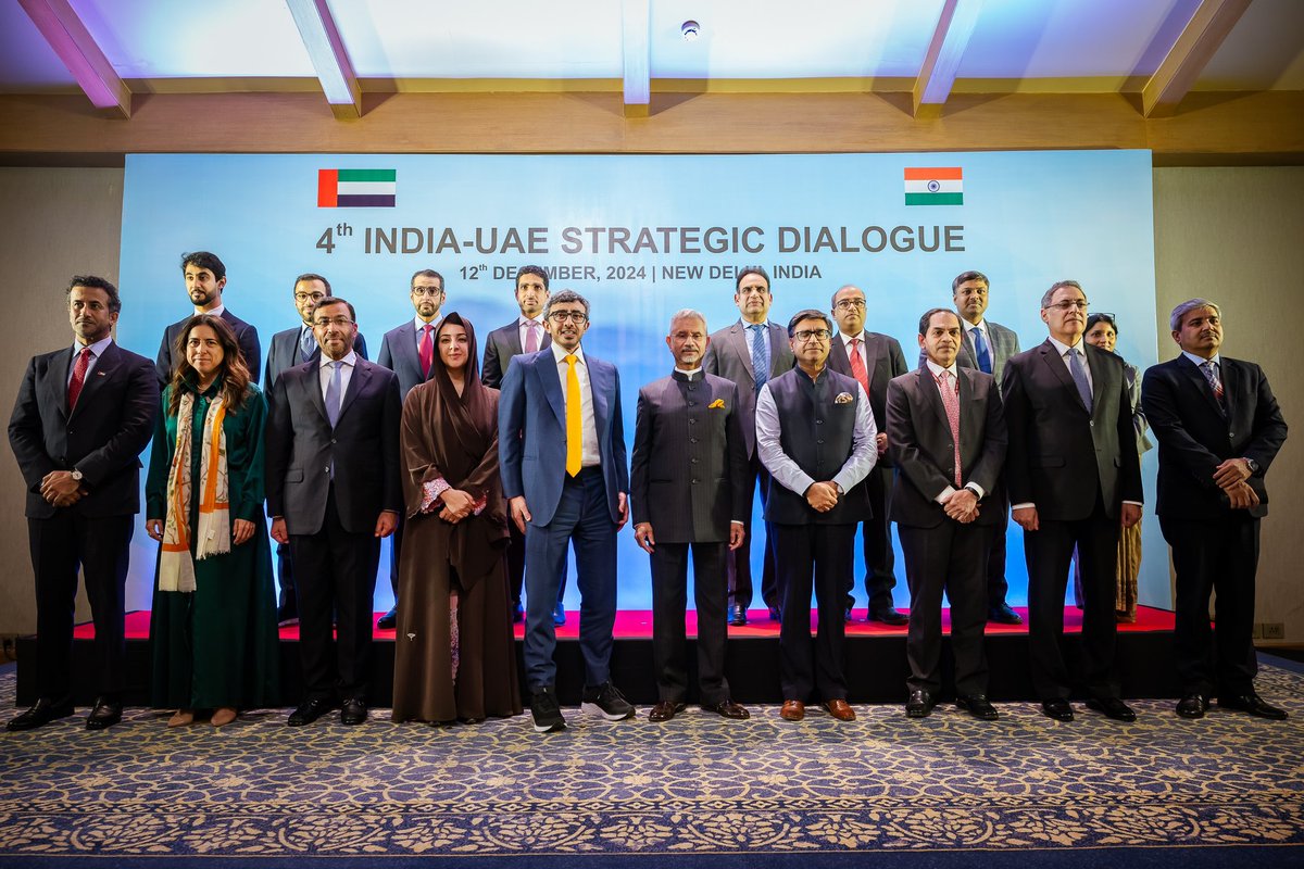 Abdullah bin Zayed and <a href="/DrSJaishankar/">Dr. S. Jaishankar</a> co-chair the 4th 🇦🇪 - 🇮🇳 Strategic Dialogue, focusing on trade, energy, technology, among other areas under the framework of the comprehensive strategic partnership. They explored various avenues for cooperation to drive mutual growth and