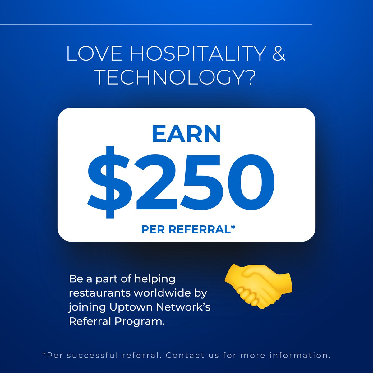 Passionate about hospitality and technology? Be a part of helping restaurants worldwide by joining Uptown Network’s Referral Program.

Send us a message or visit our website to learn more: uptownnetwork.com/contact

#FoodAndBeverage #Hospitality #Restaurants #GuestExperience