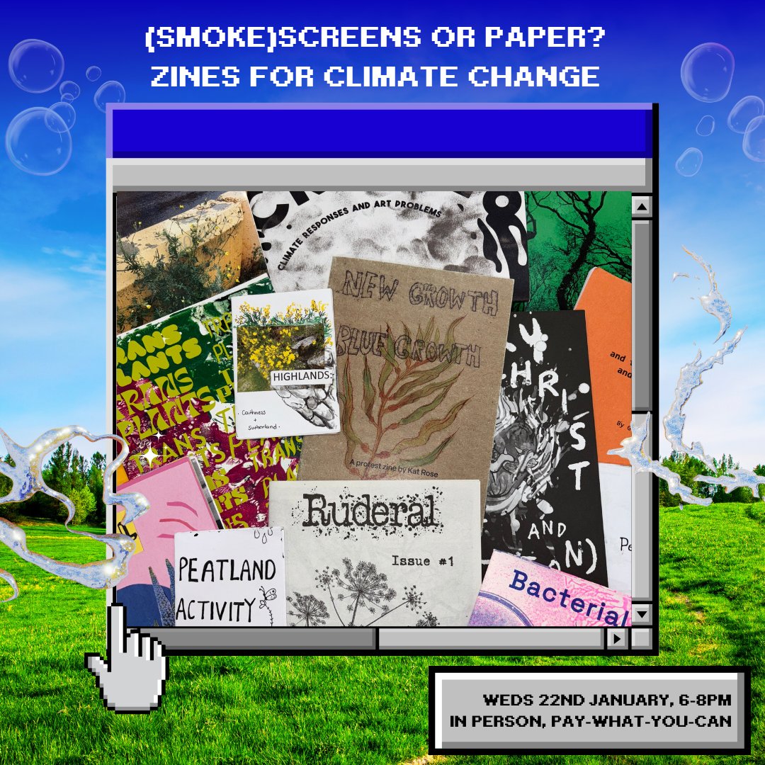 🫧 (Smoke)screens or paper? Zines for Climate Change
Weds 22nd Jan, 6-8pm
In Person at GZL, book here: glasgowzinelibrary.com/events/2025/1/…

Zines for Climate Change invites you to consider and learn about digital emissions before sharing your learnings by making a zine