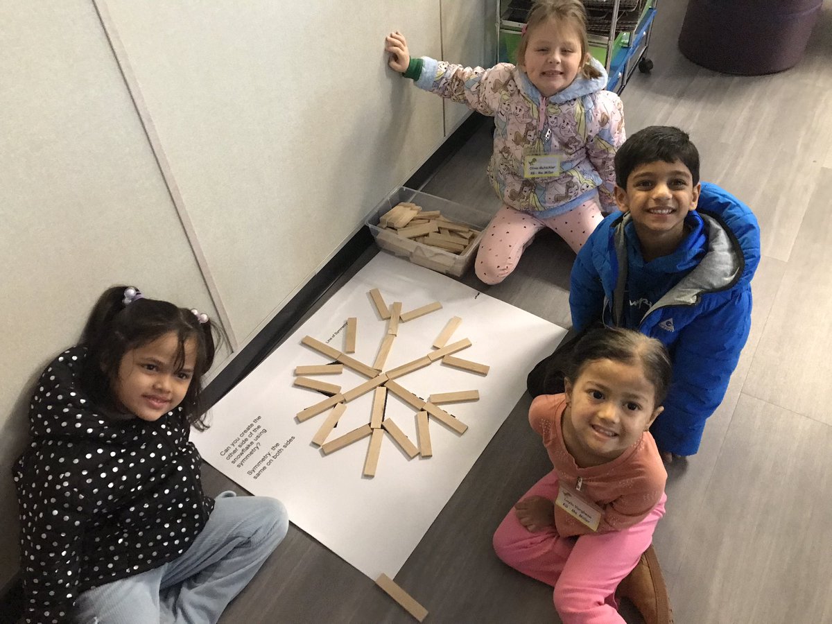 MrsHullteaches's tweet photo. Kindergarten Think Lab @IndependenceES. Students work in groups to create snowflakes using Keva blocks. As they work, students learn about symmetry. @LISD_GT https://t.co/06Fg3VQR7D
